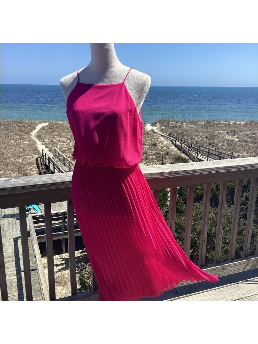 Sam Edelman Hot Pink Pleated Midi Dress - Picture 2 of 13